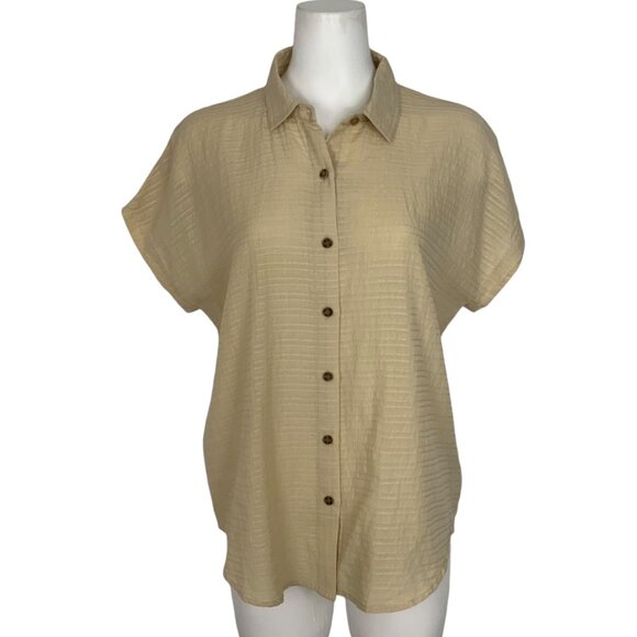 Marine Layer Dana Shirt M Parchment Cream Cap Sleeve Button Front Boxy - Picture 1 of 12